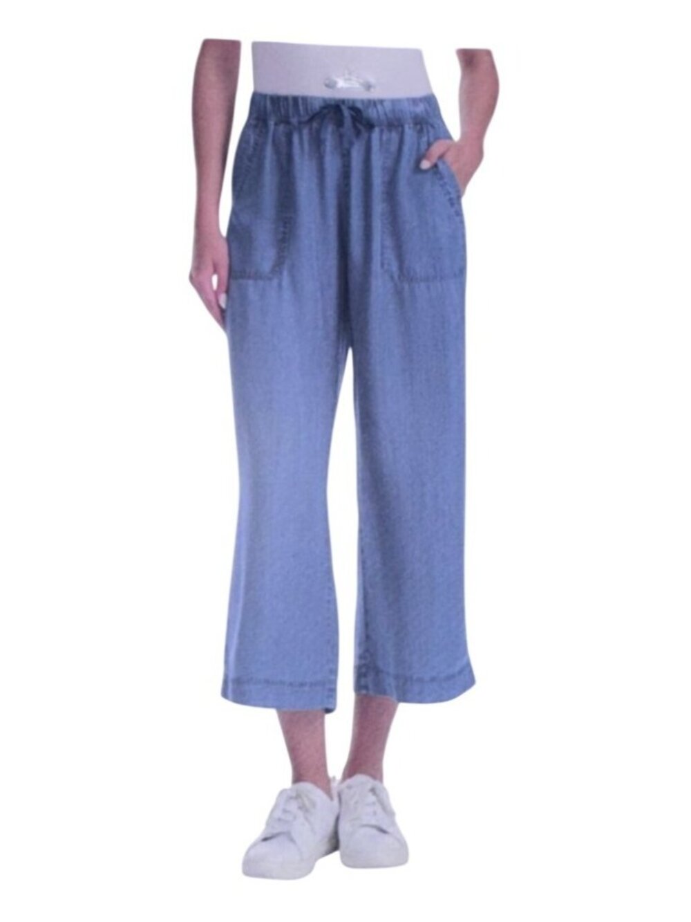 Splendid Womens Blue Lyocell Wide-Leg Cropped Pants With Pockets & Elastic Waist